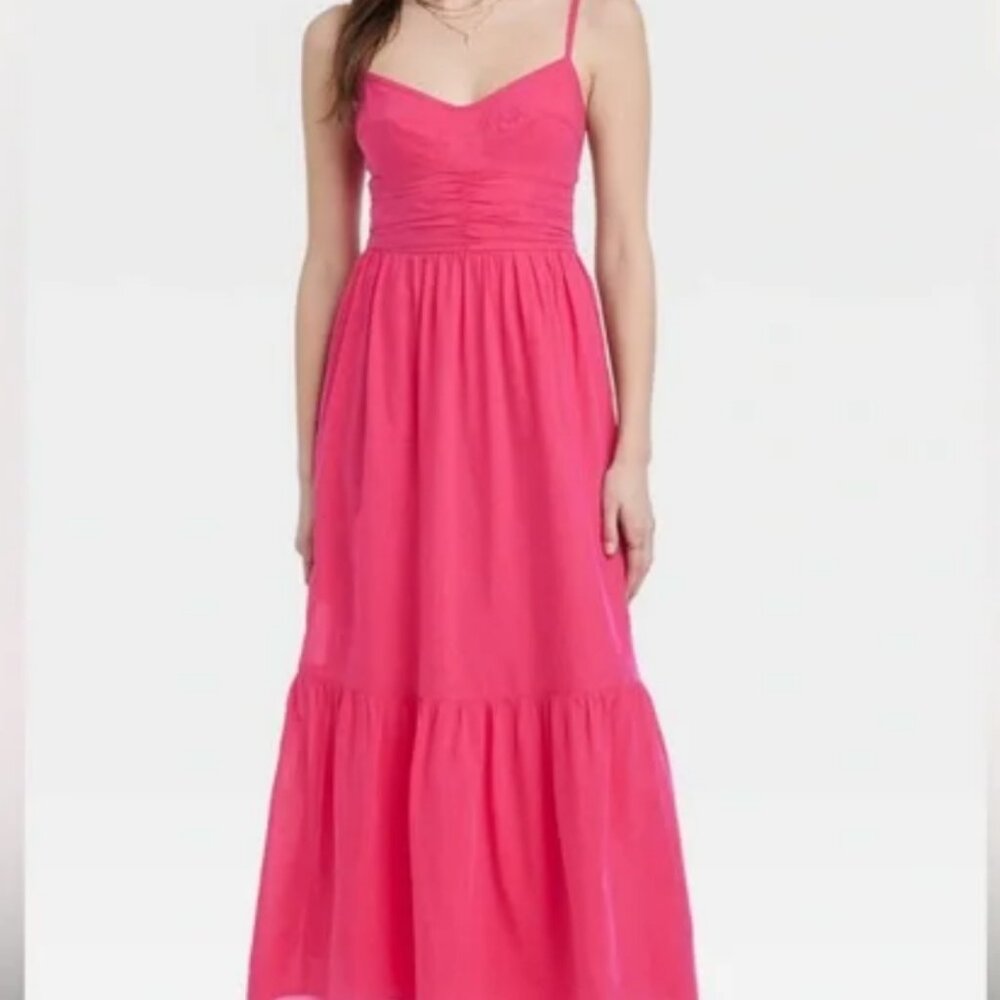 4️⃣for20 NWT Universal Thread Hot Pink Tiered Maxi Sun Dress Small